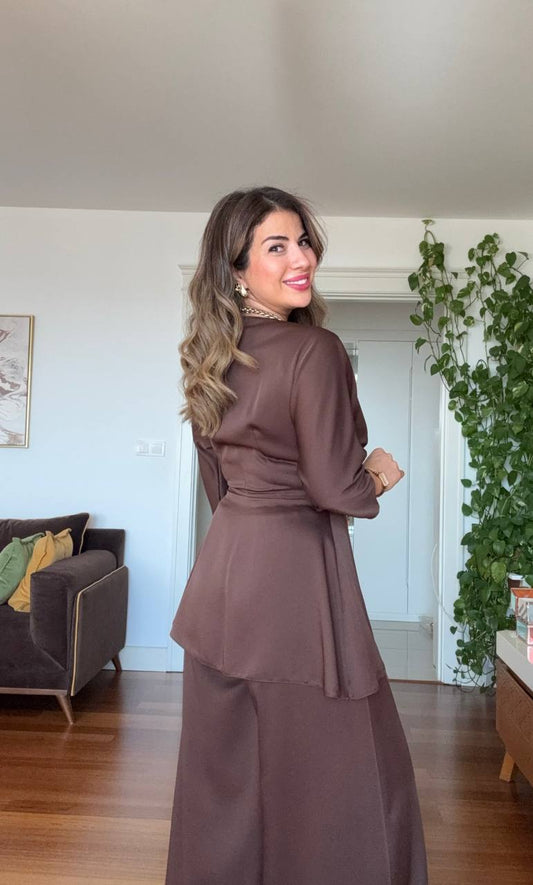 GOLD TOKA DETAYLI KRUVAZE TAKIM - LATTE KAHVE