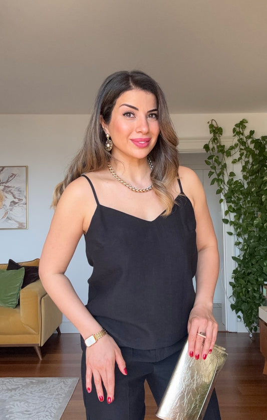 KETEN DOKULU DETAYLI BLAZER TAKIM - SİYAH