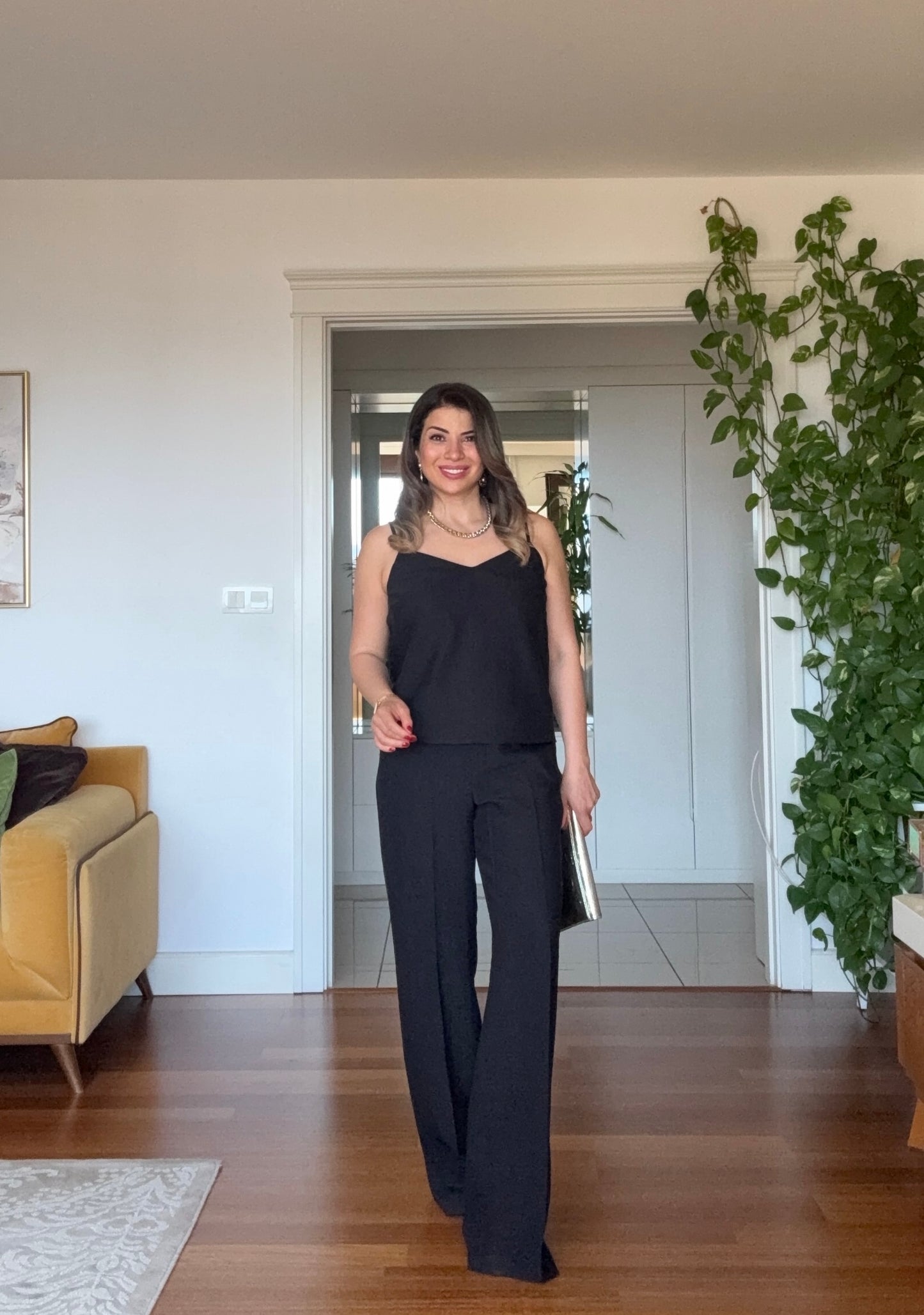 KETEN DOKULU DETAYLI BLAZER TAKIM - SİYAH