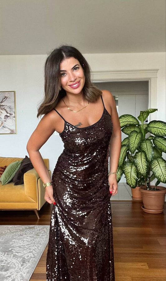 PAYETLİ ASKILI ELBİSE - SİYAH