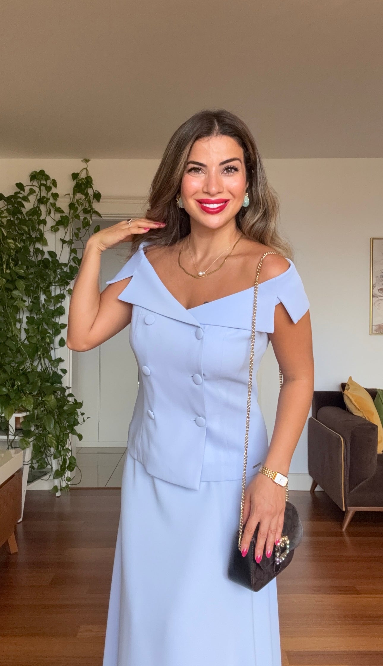 DÜĞME DETAYLI OMUZ AÇIK İKİLİ TAKIM - BEBE MAVİ