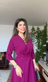 KUŞAKLI MİDİ ELBİSE - MÜRDÜM