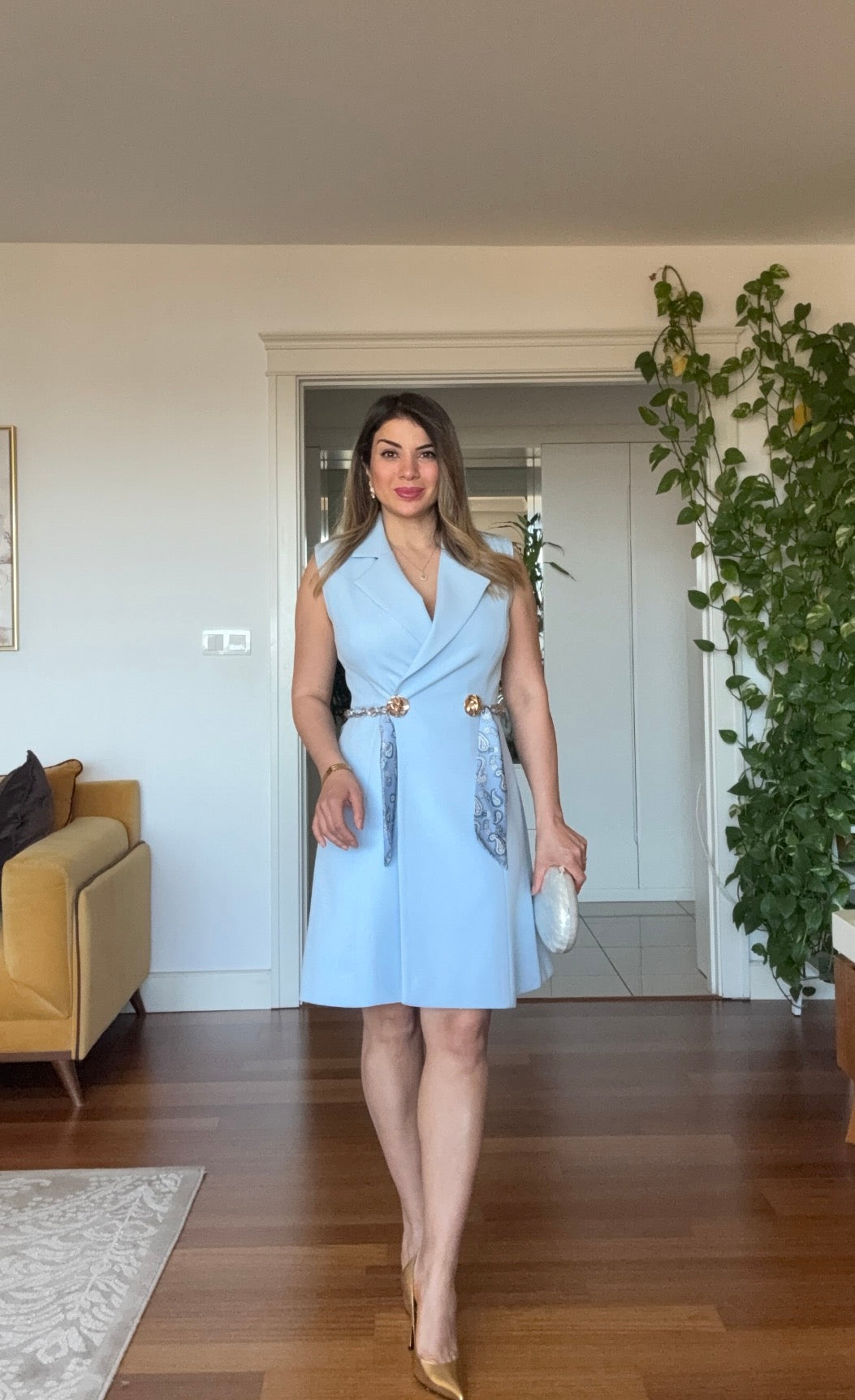 KOLSUZ BLAZER ELBISE - BEBE MAVİ