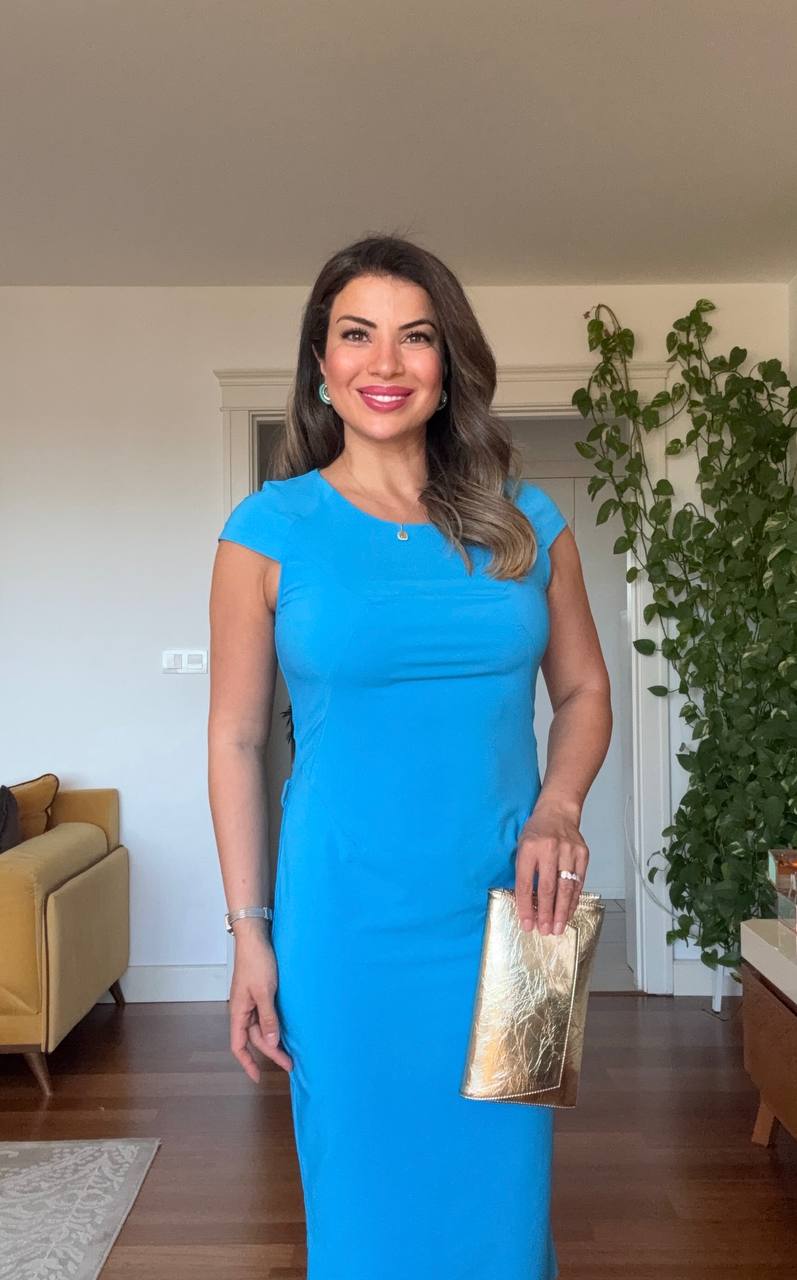 KISA KOL BODYCON MIDI ELBISE - TURKUAZ