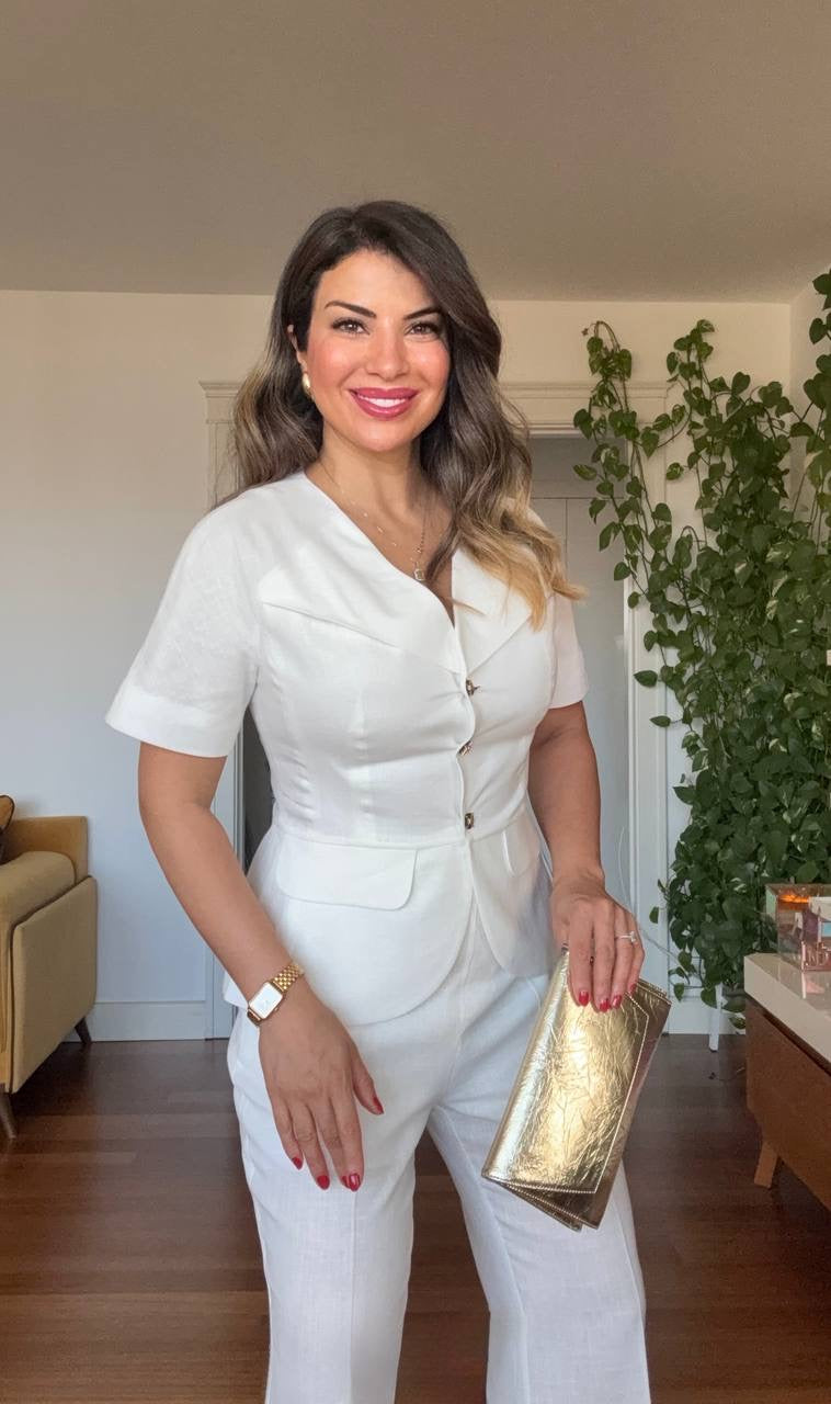 KISA KOL DÜĞMELI BLAZER TAKIM - BEYAZ