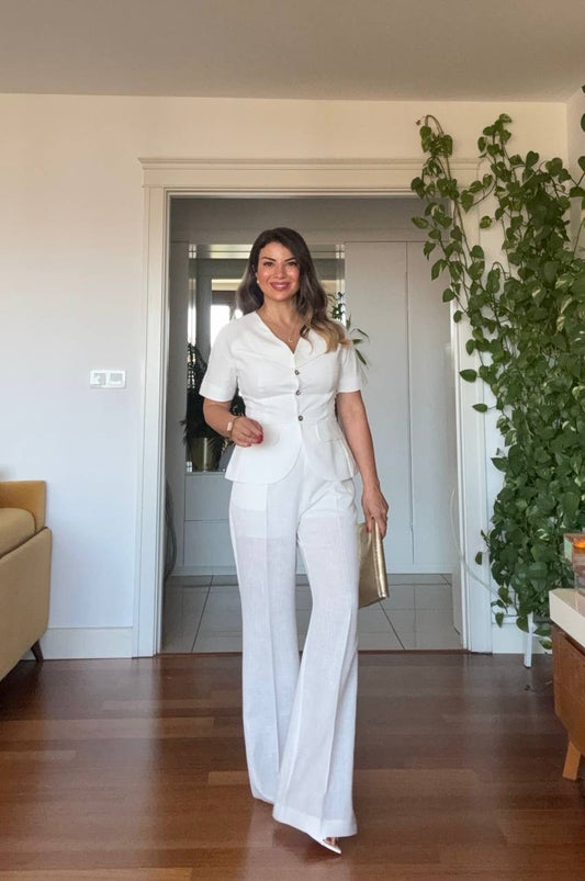 KISA KOL DÜĞMELI BLAZER TAKIM - BEYAZ
