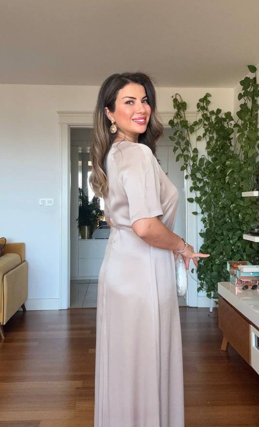 SATEN UZUN ELBISE - TAŞ