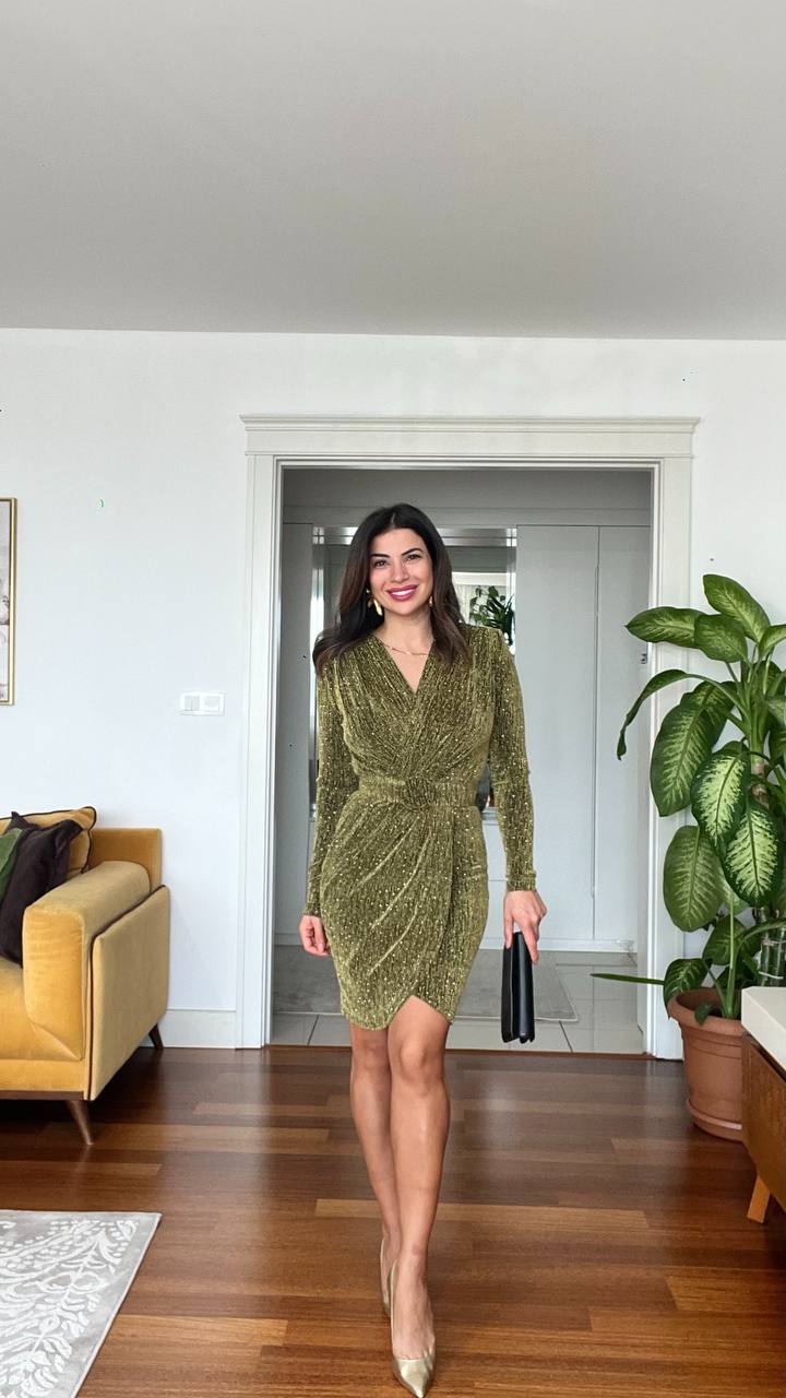 ÖZEL TASARIM SİMLİ ELBİSE - HAKİ
