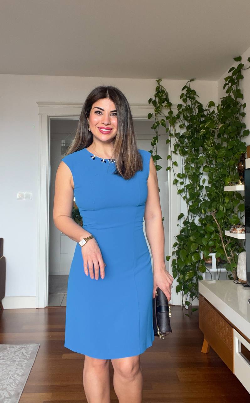 YAKASI TAŞ ELBİSE - MAVİ