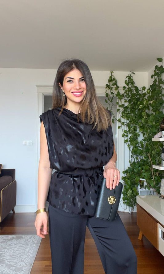 VATKALI VARAK BLUZ & BOL PAÇA TAKIM - SİYAH