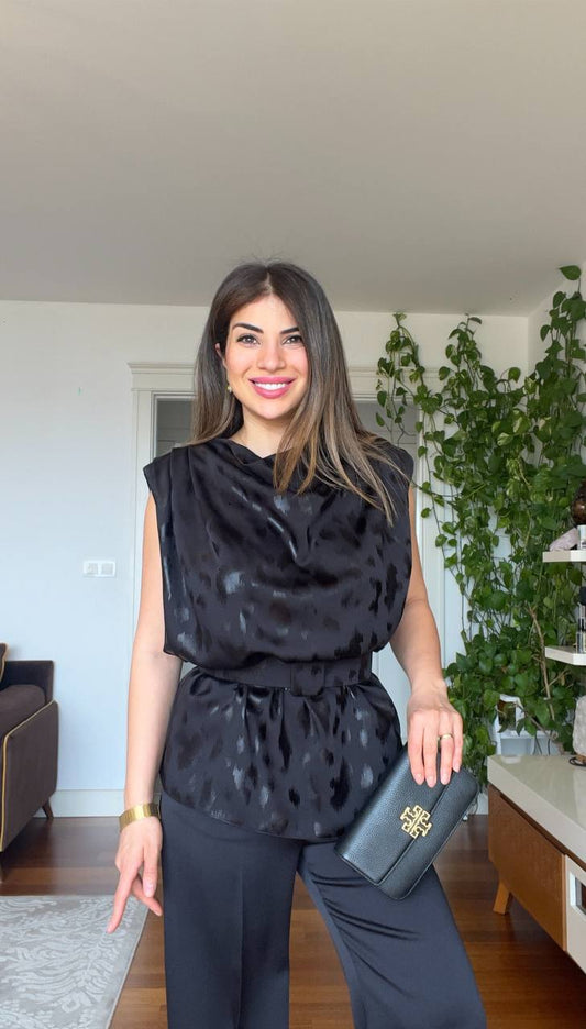 VATKALI VARAK BLUZ & BOL PAÇA TAKIM - SİYAH