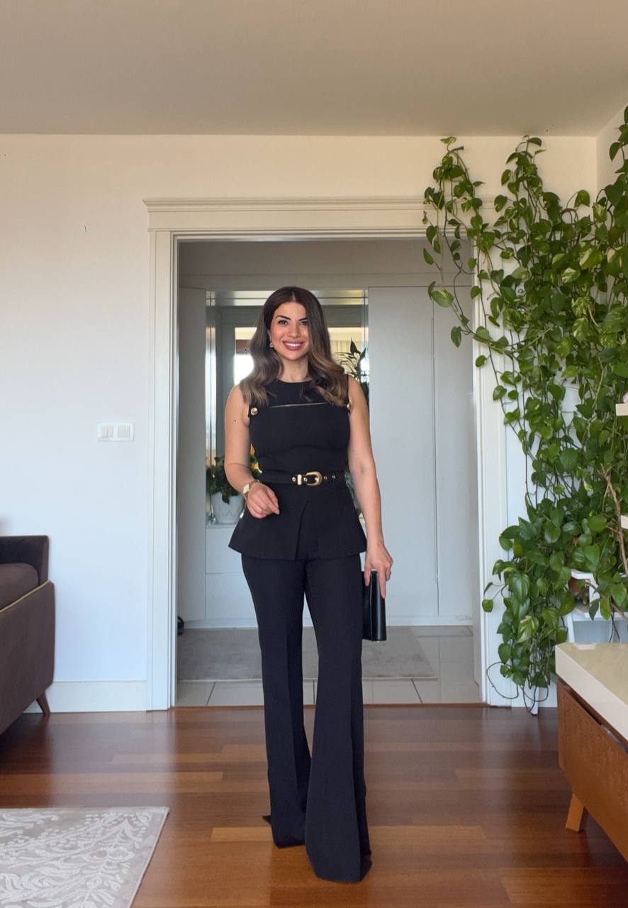 OMUZ GOLD DÜĞME DETAYLI PEPLUM TAKIM – SİYAH