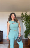 OMUZ GOLD DÜĞME DETAYLI PEPLUM TAKIM – MİNT