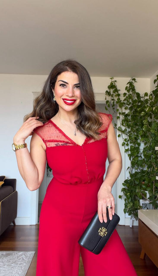 DANTEL DETAYLI TULUM - KIRMIZI