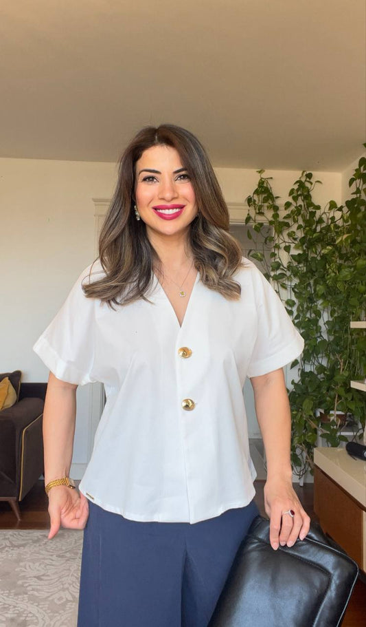 GÖMLEK & BOL PAÇA TAKIM – BEYAZ/LACİVERT