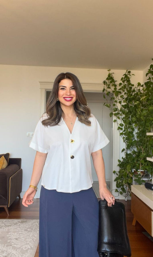 GÖMLEK & BOL PAÇA TAKIM – BEYAZ/LACİVERT