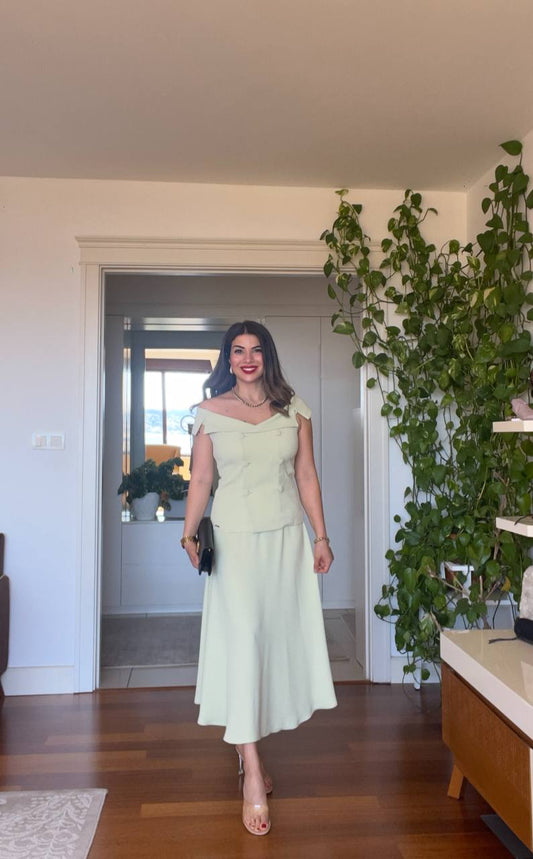 DÜĞME DETAYLI OMUZ AÇIK İKİLİ TAKIM - MİNT