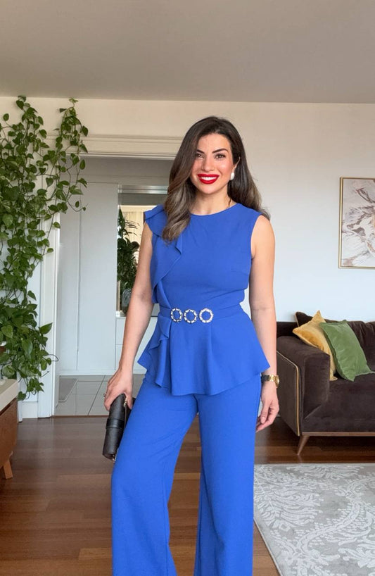 TAŞ KEMER DETAYLI VOLANLI TAKIM - SAKS