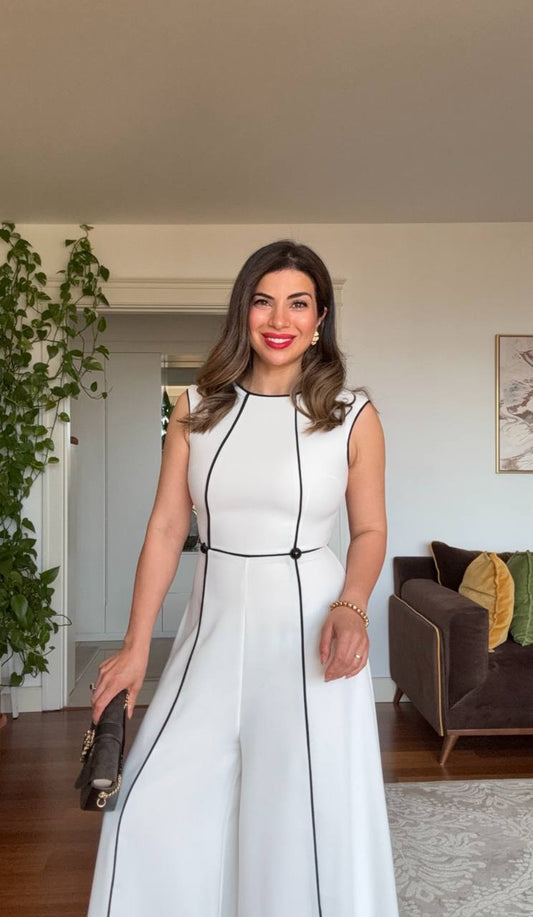 KONTRAST DİKİŞLİ KOLSUZ TULUM - BEYAZ