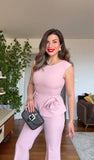 PEPLUM ÇİÇEK DETAYLI TAKIM – PUDRA