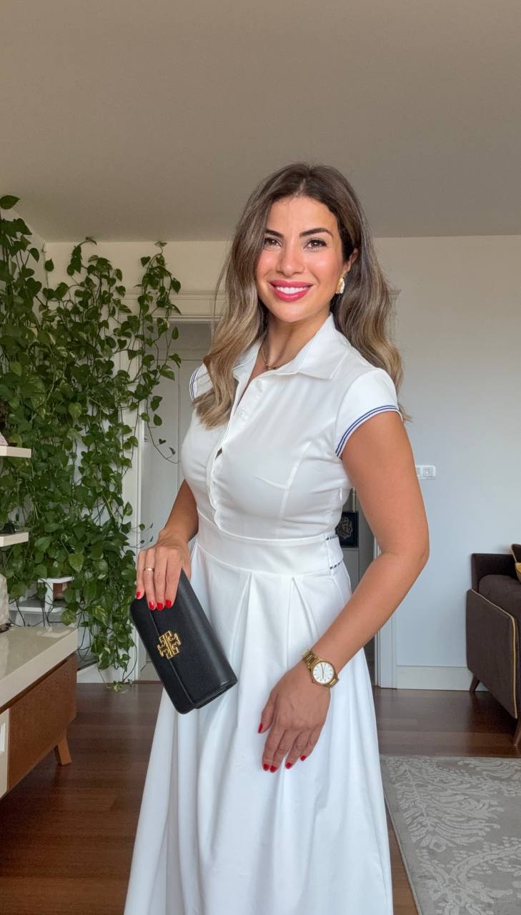 KOL DETAYLI GÖMLEK YAKA ELBİSE - BEYAZ