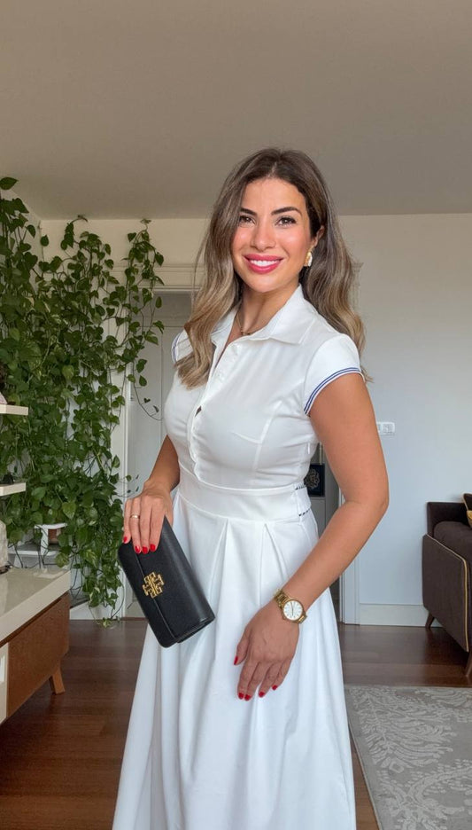 KOL DETAYLI GÖMLEK YAKA ELBİSE - BEYAZ