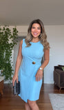 ALTIN TOKALI KOLSUZ KRUVAZE MİNİ ELBİSE – BEBE MAVİ