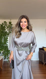 OVERSIZE KEMERLİ MİDİ ELBİSE - VİZON
