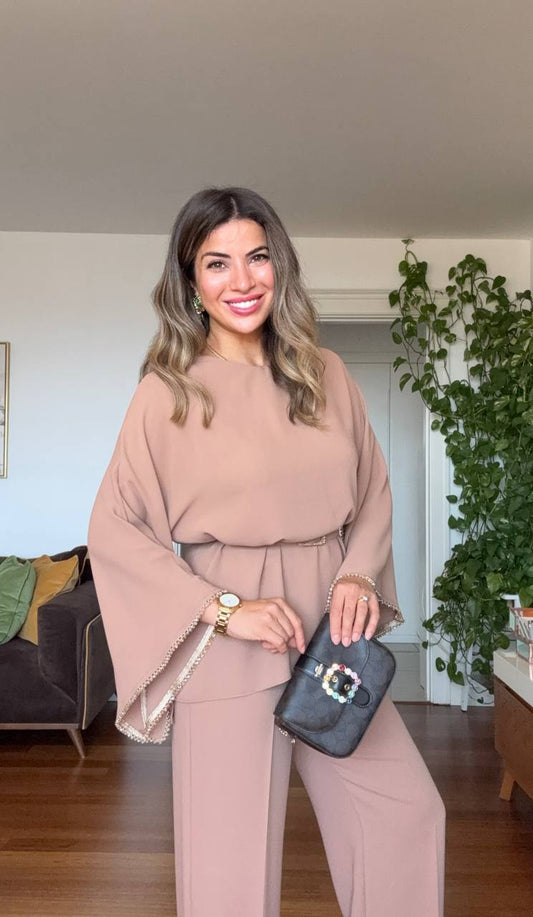 TAŞ İŞLEMELİ BOL PAÇA TAKIM - CAMEL