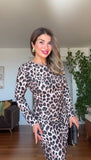 LEOPAR DESENLİ UZUN KOLLU MİNİ ELBİSE