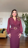 GOLD TOKA DETAYLI KRUVAZE ELBİSE – BORDO