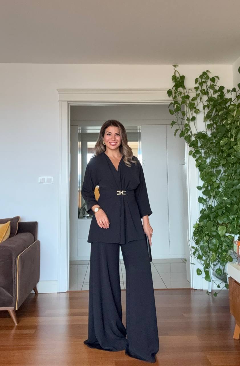 GOLD TOKA DETAYLI KRUVAZE TAKIM - SİYAH