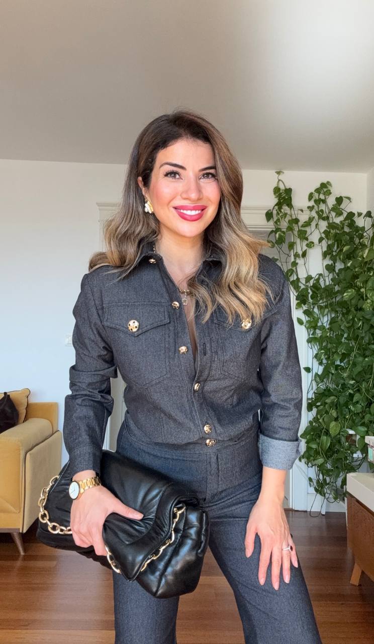 GOLD DÜĞME DETAYLI JEAN TAKIM – LACİVERT