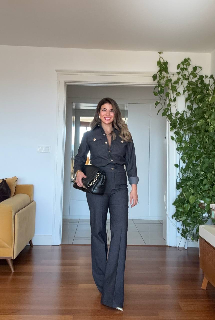 GOLD DÜĞME DETAYLI JEAN TAKIM – LACİVERT