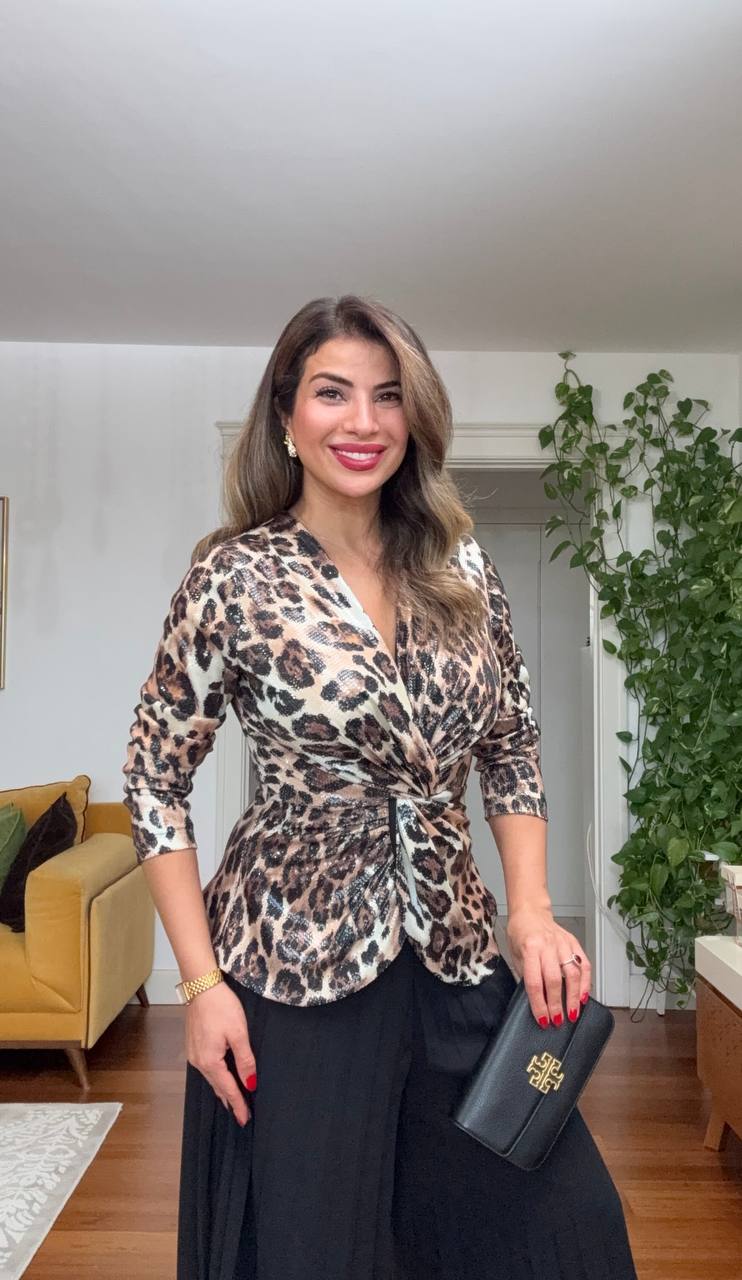 LEOPAR DESEN PUL PAYET PİLELİ TAKIM - SİYAH