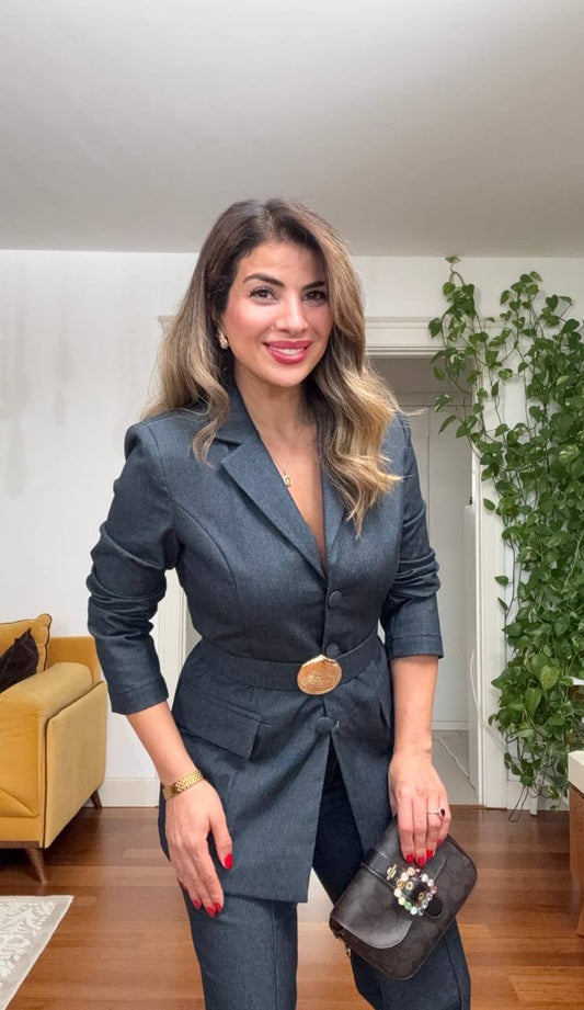 KRUVAZE KEMERLİ TAKIM – KOYU GRİ