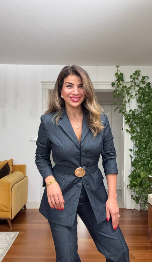 KRUVAZE KEMERLİ TAKIM – KOYU GRİ