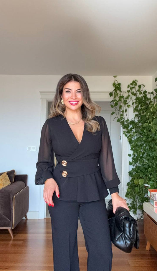 ELEGAN KRUVAZE YAKA TAKIM – SİYAH