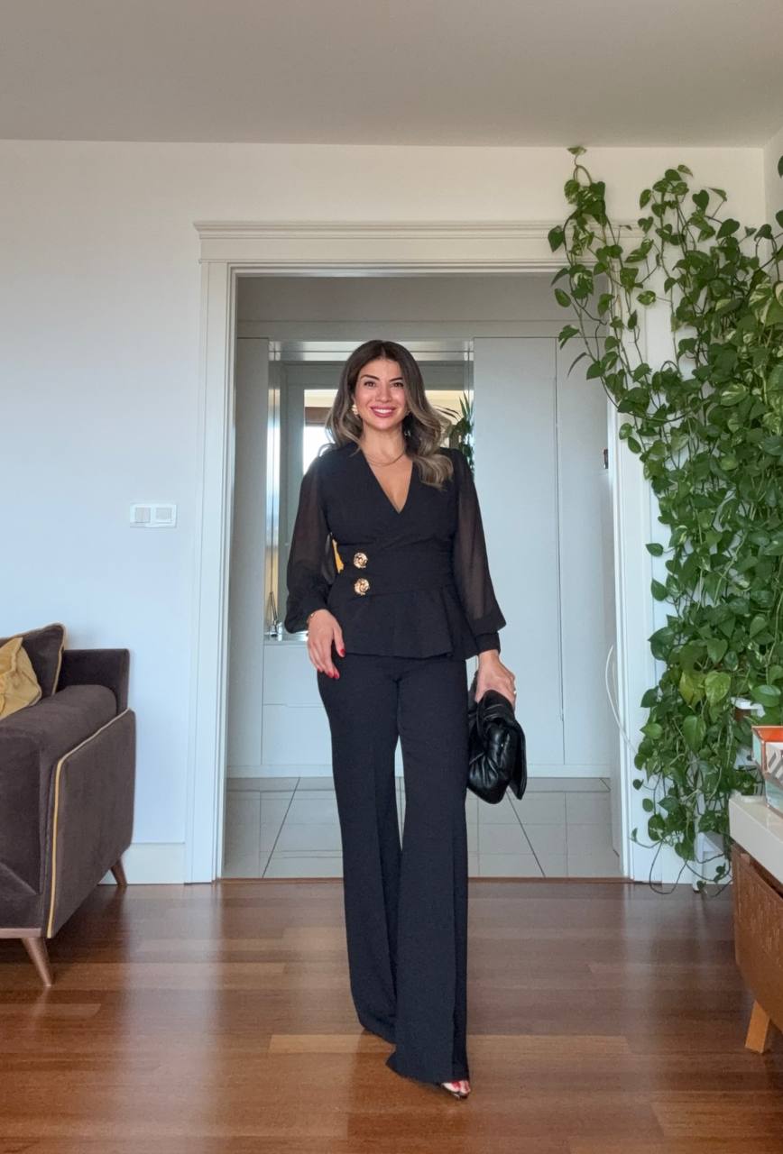 ELEGAN KRUVAZE YAKA TAKIM – SİYAH