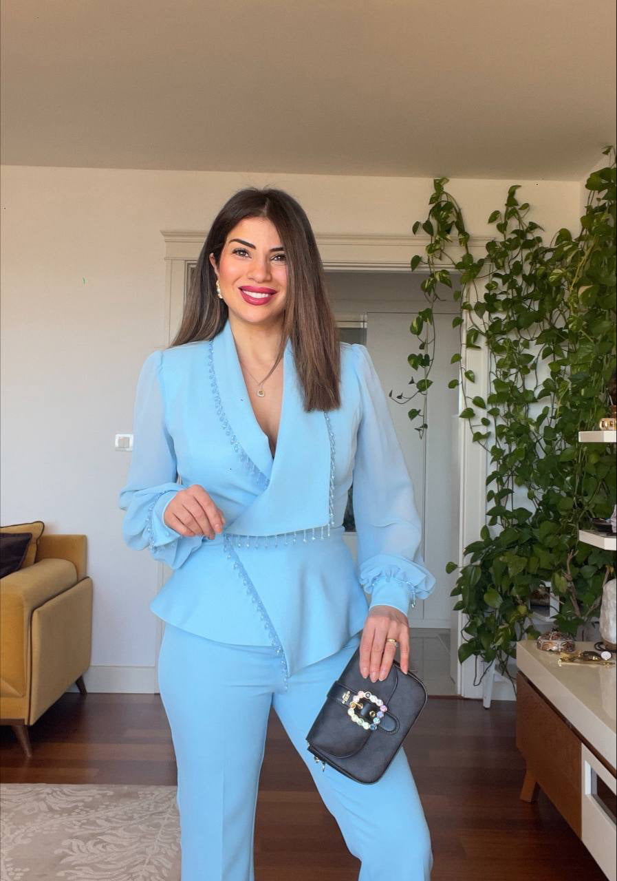 KOLU TÜL DETAYLI TAŞLI TAKIM - BEBE MAVİ