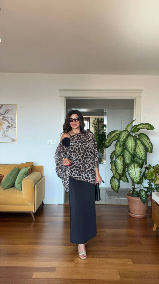 LEOPAR BLUZLU ELBİSE