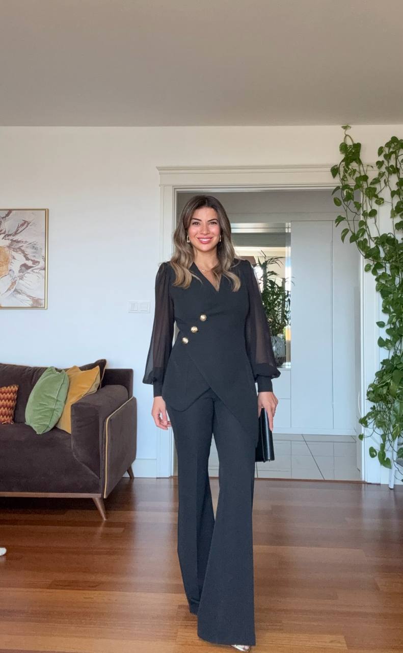 ASİMETRİK KESİM BLAZER TAKIM - SİYAH