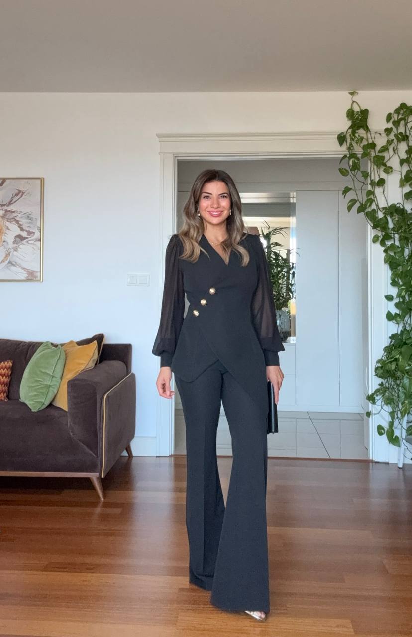 ASİMETRİK KESİM BLAZER TAKIM - SİYAH