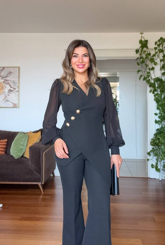 ASİMETRİK KESİM BLAZER TAKIM - SİYAH