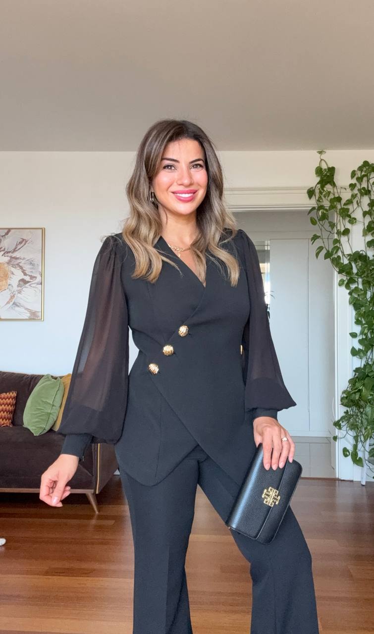 ASİMETRİK KESİM BLAZER TAKIM - SİYAH