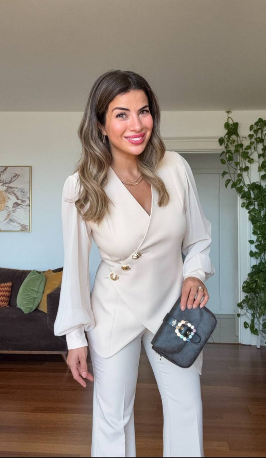 ASİMETRİK KESİM BLAZER TAKIM - EKRU