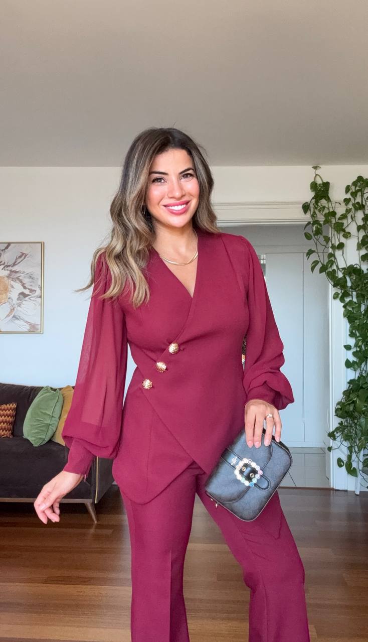 ASİMETRİK KESİM BLAZER TAKIM - BORDO