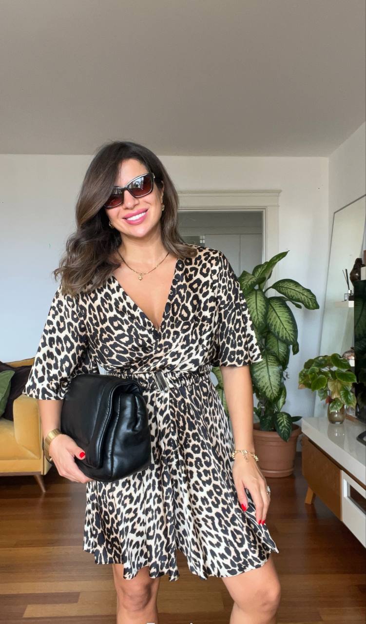 LEOPAR DESEN KEMERLİ ŞORT ELBİSE