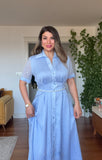 PRENSES MODEL PARLAK GÖMLEK ELBİSE -BEBE MAVİ