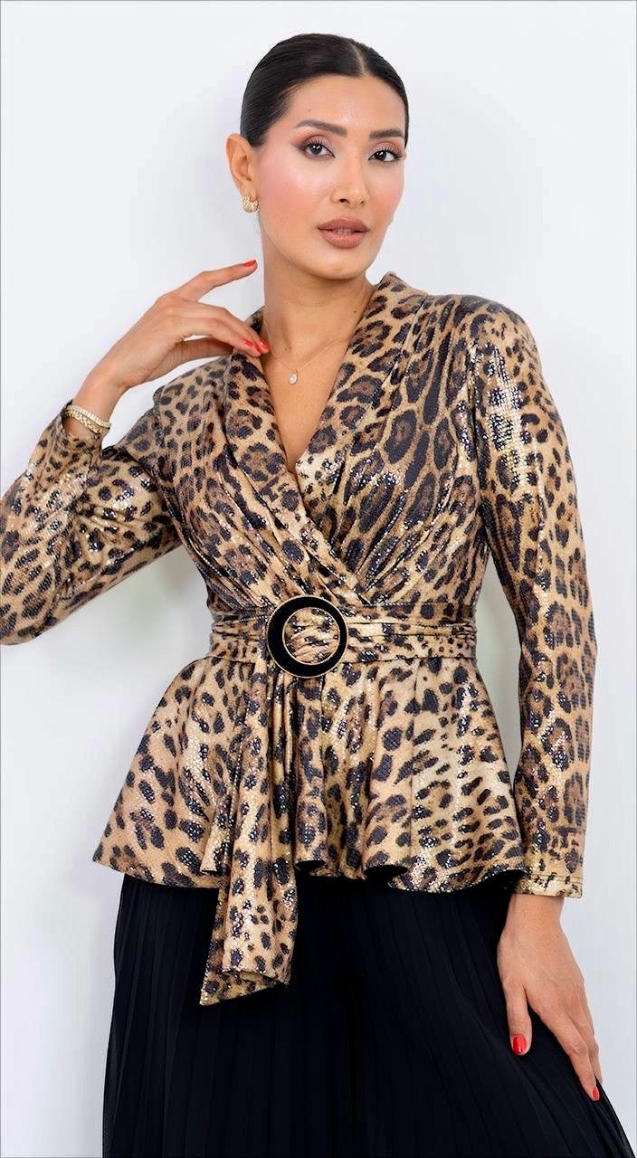 LEOPAR DESEN PUL PAYET PİLELİ TAKIM - SİYAH